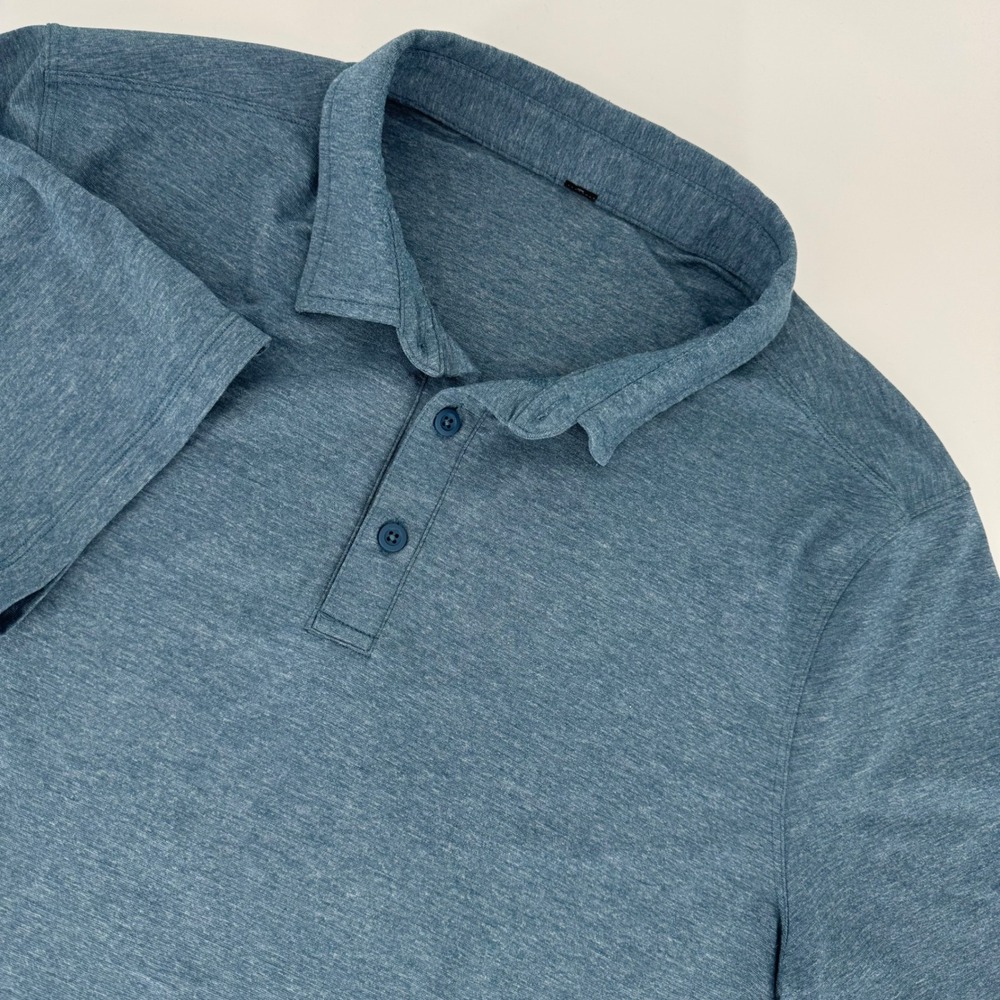 Lululemon Mens Blue Polo Shirt Medium Slim‎ Fit Repaired Flaws
